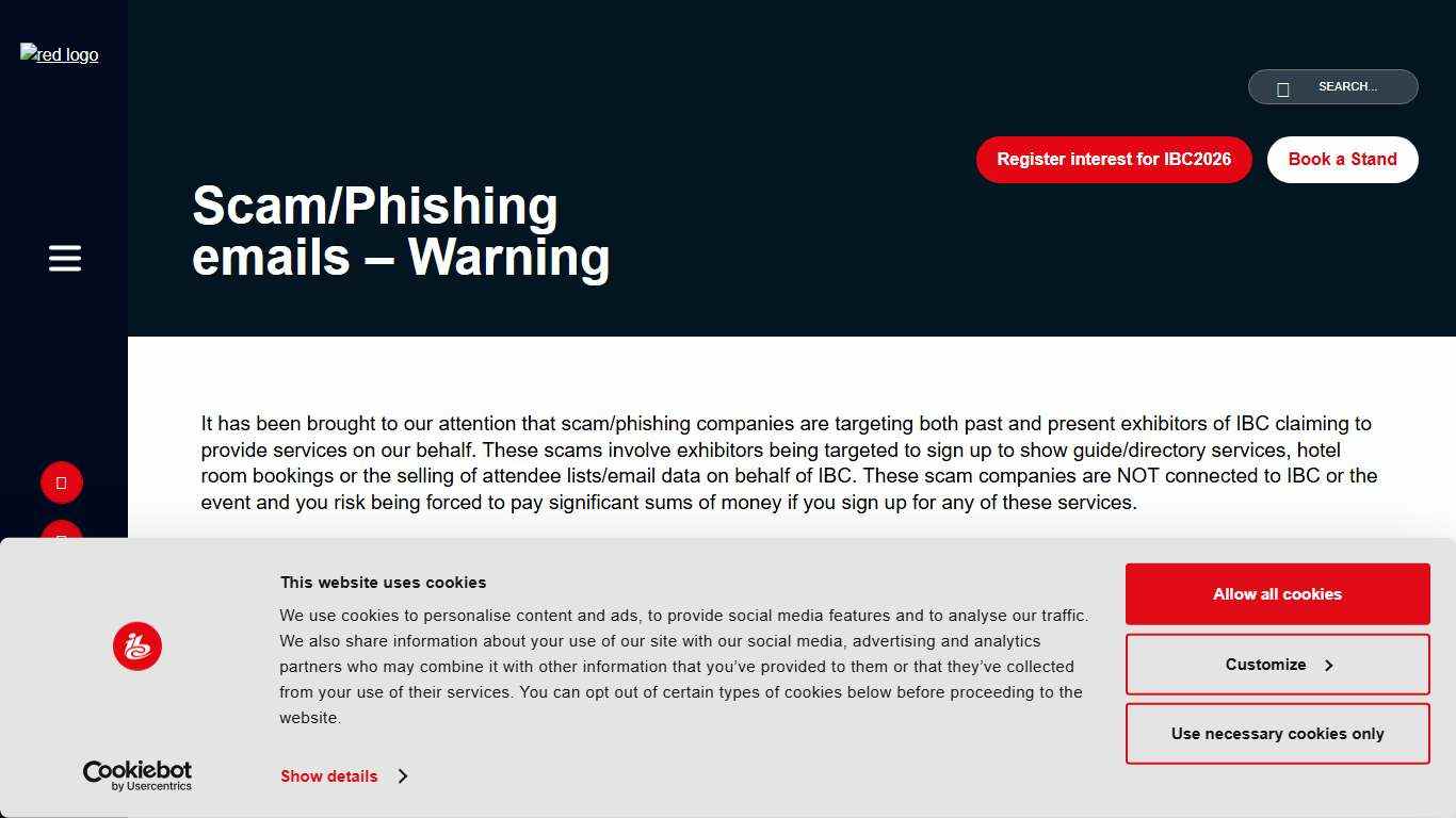 Scam/Phishing emails – Warning IBC2026 Show 11-14 Sep 2026